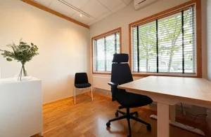 Möblerat mindre kontorsrum för en person med skrivbord och förvaring hos Koja.